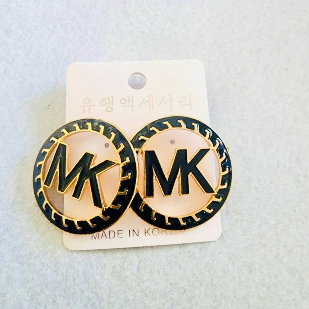 MK Black and Gold Designer Inspired Post Earrings